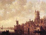 Jan Van Goyen Wall Art - River Landscape with a Windmill and a Ruined Castle